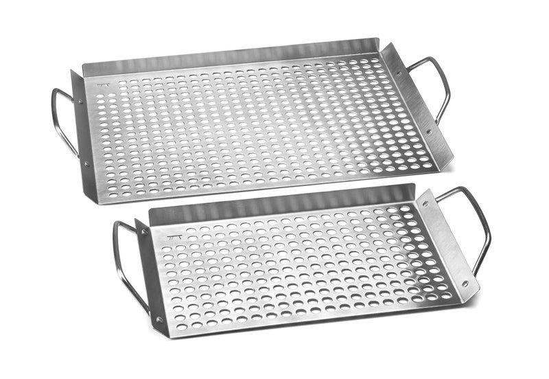 Outset 76630 Stainless Steel Grill Topper Grid, Set of 2, 11"x7" and 11"x17" - Image 1